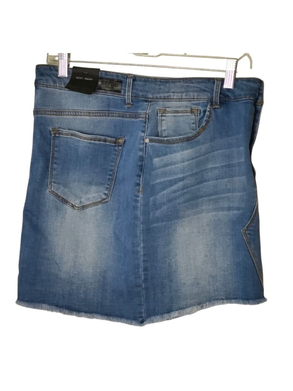 Black Label Cest Toi Womens L Mini Skirt Frayed Hem Denim Stonewash Blue Grunge - Picture 4 of 8